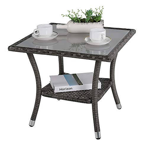 Super Patio Outdoor Wicker End Table, Patio Rattan Side Table, Square