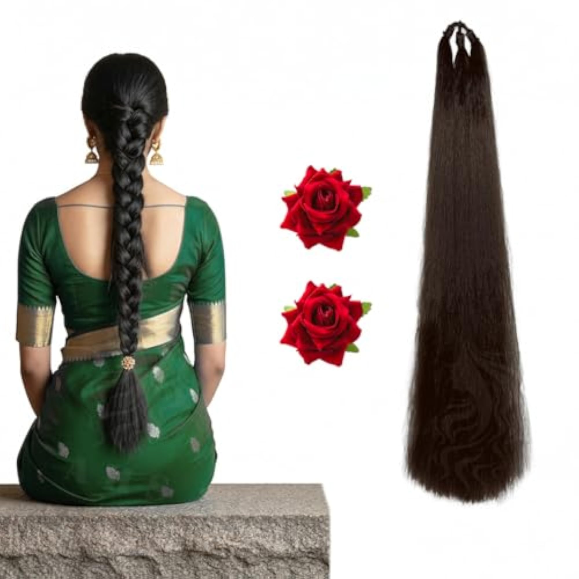 Baal Choti Hair Extension Combo with Rose Clips