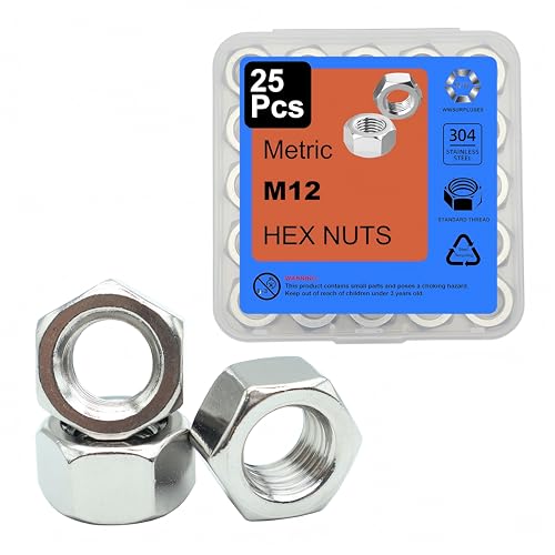 25Pcs M12 Hex Nuts, 304 Stainless M12 Nut, Coarse Thread M12 Nuts