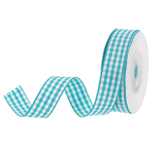 DMiotech 5/8 Inch 10 Yards Gingham Ribbon, Checkered Ribbon Plaid Ribbon for Gift Wrapping Decoration Art Craft DIY, Azure