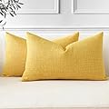 OTOSTAR Pack of 2 Throw Pillow Covers 16x24 Inch Linen Yellow Pillowcases Farmhouse Decorative Solid Pillow Covers 40x60 cm Lumbar Cushion Case for Home Decor Sofa Couch Bed (Yellow)