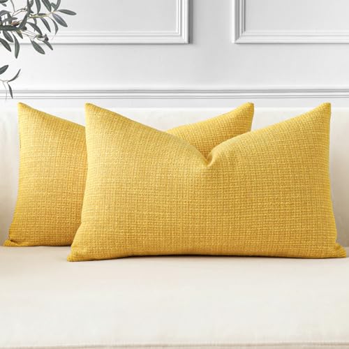 OTOSTAR Linen Throw Pillow Covers 16x24 Yellow Set of 2
