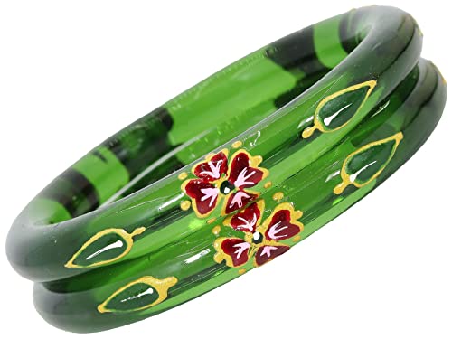 Image of NMII Traditional Glass With Diamond Cutting Pattern Glossy Finished Stylish Kada Set For Women And Girls | Crystal Glass Kada Bangles Set For Wedding, Festive