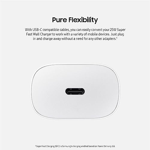 Image of 25W Type C Charger for Samsung A35 /M35 /A55 /M55 /F05 /M15, F15 /A15 /A14 /M14 /F14 /A34 /M34 /F34 /S24 Ultra, S23 /S23 fe /S21 fe 5G /Z fold /flip /6 /5 /4 /3, Galaxy Tab Super Fast Wall USB C to C Charge Adapter, White