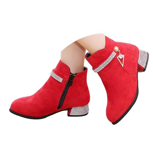Ankle Boots for Girls,Girls Dress Short Boots Girl's Ankle Boot Low Chunky Heel Side Zipper Dress Booties Cute Round Toe Rhinestone Dressy Boot for Girl