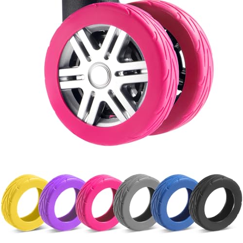 8 Pcs Upgrade Luggage Wheel Covers Carry On Luggage Suitcases Wear-Resistant Anti-Noise Silicone Wheel Protective Covers for 2-2.4 Spinner Wheel Essential Travel Accessories (Hot pink)