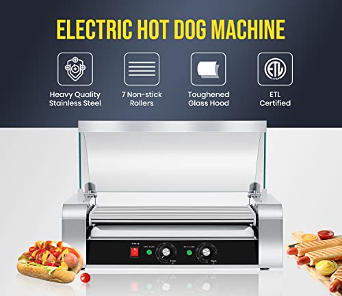 Image of SYBO Hot Dog Roller - 18 Capacity, Non-stick Stainless Steel Rollers, Detachable Glass Cover, 1000-Watts, ETL Certified