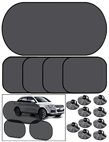 5PCS Car Window Shades Kit, 4 Car Sun Side Window Car Sun Shades, Sun Protection Styling Covers Sun Screen Car Rear Side Shield Sunshade Curtain UV Protect, 1 Back Window Cover with Suction Cups