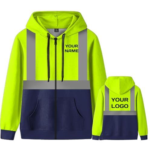 YOWESHOP Customized Safety Hoodie for Men Sweatshirt with Zipper Pockets,XXL,Yellow-blue3