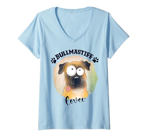Mujer Bullmastiff Dog Mom Dad Kawaii Dog Doodles Bull Mastín Camiseta Cuello V