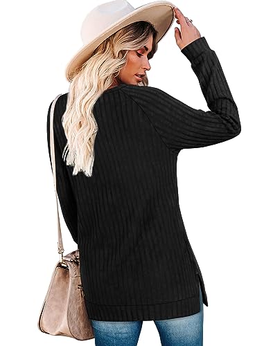 Image of Bofell Long Sleeve Shirts for Women Lightweight Button Decor Tunic Tops Side Split