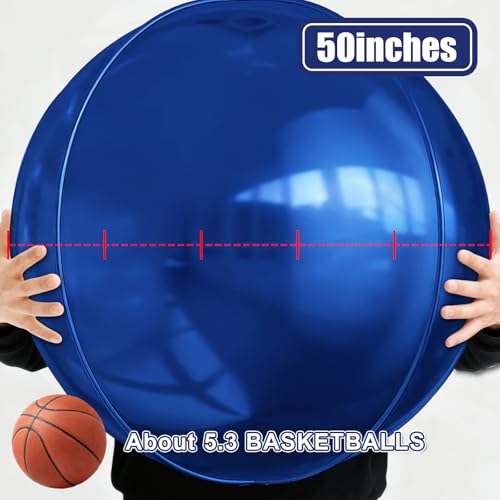 Image of 50 Inch Metallic Navy Blue Round Foil Balloons 3pcs Large Mylar Balloons | Jumbo Giant Helium 4D Ball Balloons for Birthday Party, Graduation, Wedding, Christmas, New Year, Disco Prom Party Decoration