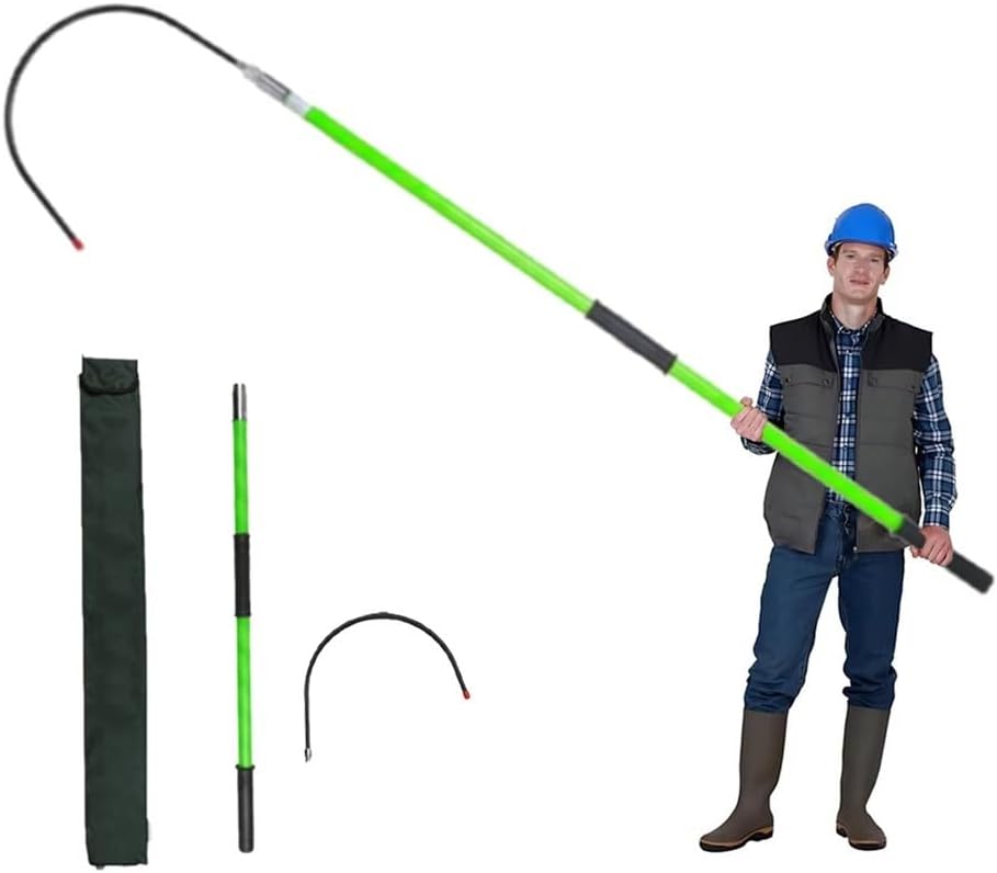 10-220 KV Fiberglass Electrical Rescue Hook, 3.3-9.8' Factory Hotstick Rescue Hook with Non-Slip Handle, 18" Opening 220 Lbs(Green,1.0m/3.3ft)