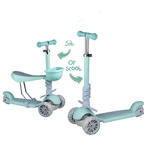 Vinteky Patinete Infantil para Niños de 2-8 Años, Patinete 3 Ruedas PU LED Luces (Verde)