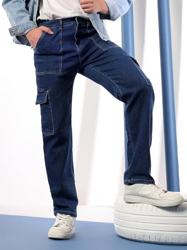 Image of KOTTY Mens Solid Elizabeth Blue Utility Pocket Jeans