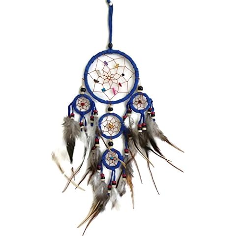 Moose546 Navy Blue Dream Catchers Hanging Ornaments with Feathers and Beads 4.5" Diameter and 19" Long C-026 Cover