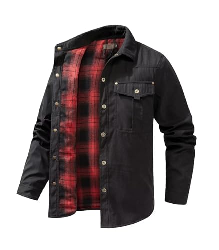 Image of FTIMILD Men's Flannel Lined Shirt Jacket Rugged Snap Button Shacket Cowboy Western Style Long Sleeve Outdoor Fall Jacket