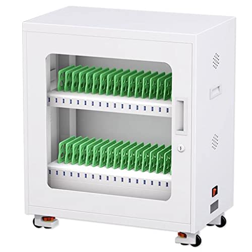Rechargeable 20-Bay Mobile Charging Station Cart for Laptops &amp; Tablets - Lockable Storage Organizer for Office, Classroom, Gym - Portable Charging Cabinet (Silver)