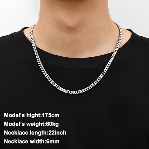 Fiusem Silver Tone Chain Necklace for Men, 6mm 14K Silver Plated Stainless Steel Cuban Link Chain Necklace, Men's Chains 18 Inch by Fiusem - Used condition - Image 2