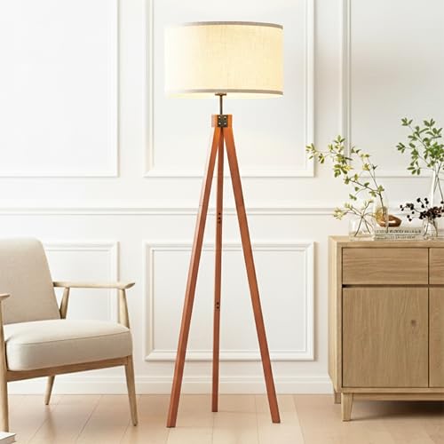 Brightech Eden Tripod Floor Lamp, Dimmable Standing Lamp with Solid Wood Legs for Bedroom Reading, Tall Tree Lamp for Offices, Modern LED Lamp for Living Rooms, Great Living Room Decor - Havana Brown