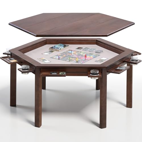 janiry Dining and Gaming Table Includes Play Mat, Detachable Cup Holders & Trays (Warm Walnut)