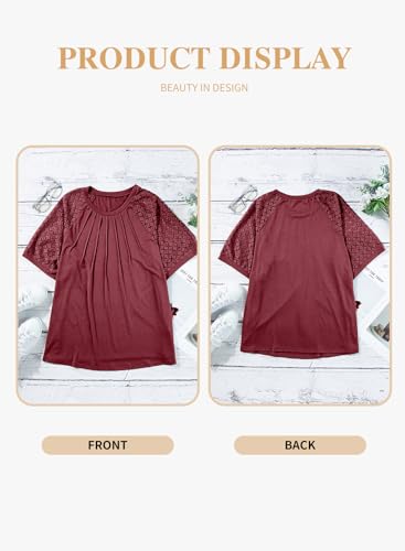Image of Eytino Plus Size Tops for Women Summer Lace Short Sleeve Crewneck Loose Casual Blouse Tunic T Shirts(1X-5X)
