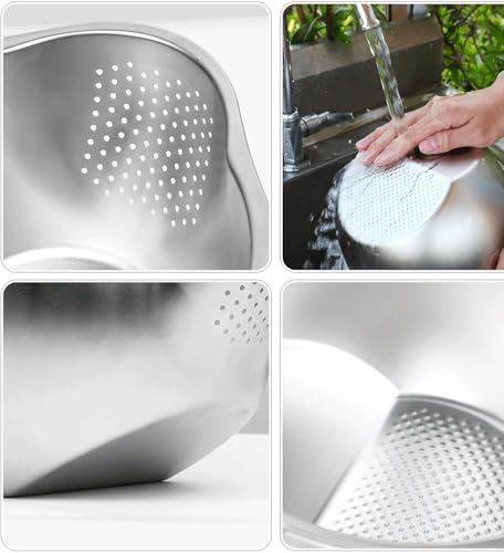 Image of Stainless Steel Rice Washer Strainer Bowl | Multi-Purpose 4-in-1 Rice Rinser & Colander with Side Drainers | Washing Bowl for Rice, Dal, Pulses, Quinoa, Grains, Fruits & Vegetables | 27 cm