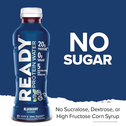 Image of Ready Clear Protein Water, Blueberry, 20g Whey Protein Isolate, 12 Pack | 0 sugar, Low-calorie sports drink with electrolytes & essential amino acids for hydration & recovery; 16.9 fl oz