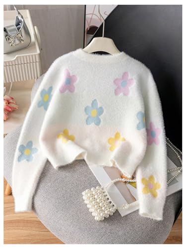 SHENHE Girl's Floral Cardigan Sweater Button Down Fuzzy Knit Cute Cropped Cardigan2