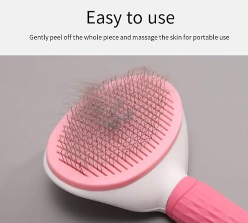 Image of Generic Self cleaning sliding brush, cat comb pet massage tool for all long or short pets, hair cleaner, removing tangled and loose hair, cat brush with release button (Pink)