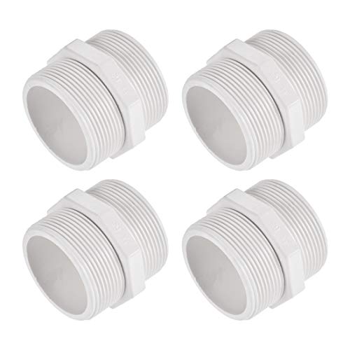 uxcell - uxcell Pipe Fitting, G2 Male Thread, Hex Nipple Tube Adaptor Connector Hose Connector, for Water Tanks, PVC Plastic, White, Pack of 4
