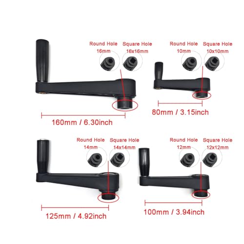 Image of 4 inch Nylon Crank Handle Drill Press Revolving Handle with Round or Square Installation Hole Smooth 360 Degree Operation for Industry Lathe Milling Grinding Machine (Square Hole 12x12x100)