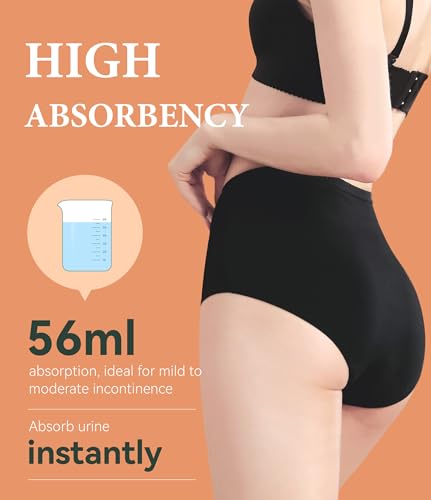 Image of Urinary Incontinence Postpartum Underwear for Women Washable Leak Proof Odor Control 56ml Absorbency Brief 1 Pack (Black, 4XL)