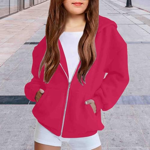 Kids Girls Thickened Hooded Jackets Zip Up Long Sleeve Solid Color Thickened Cardigan Fall Cozy Warmth Coats Pockets4
