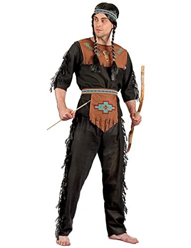DEGUISE TOI - Déguisement indien homme - Haut - Pantalon - Bandeau - Ceinture - XL - Marron - Déguisements adultes - 100% Polyester - Laver à la main - Carnaval