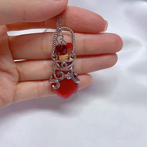 Aromatherapy Essential Oil Bottle Perfume Murano Glass Pendant Necklace For Women Heart-Shaped Perfume Bottle Fragrance Flask Small Flower Basket Travel Locket Pendant Collarbone Chain Necklace Diffuser Female Gift Red #TOP2