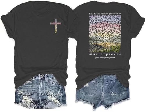Women's Christian Bible Verse Graphic T Shirts Vintage Jesus Faith Pray Cross Print Tees Crewneck 2 Sided Tops