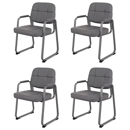 Image of CLATINA Classic Reception Chair with Padded Armrests and Sled Base, Ergonomic Guest Chair for Office Conference Waiting Meeting Room, Grey (4 Pack)