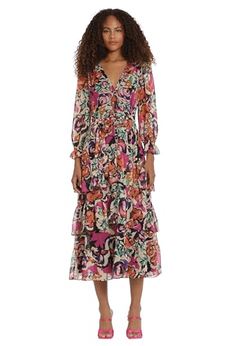Image of Donna Morgan Women's Donna Morgan Women's Dresses V-Neck Tiered Skirt Maxi Day Dress Event Party Night Out Guest of