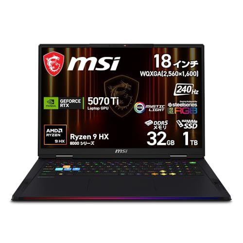 MSI �Q�[�~���O�m�[�gPC Raider A18 HX A8W GeForce RTX 5070 Ti Ryzen 9 8940HX 18�C���` ������ 32GB SSD 1TB ���t���b�V�����[�g240Hz Windows11 Pro Raider-A