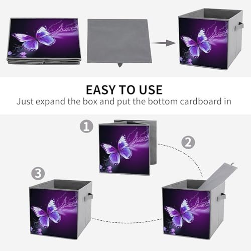 Boîte de rangement pliable papillon violette empilable pour placard