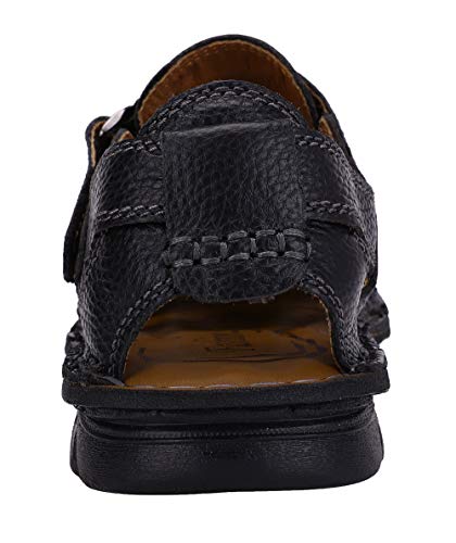 JIONS Closed Toe Leather Fisherman Sandals for Men Men's Casual Outdoor Adjustable Strap Summer Shoes (40/7.5 D(M) US, B/Black)