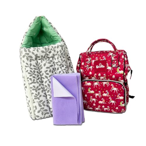 Image of Grey Baby Nest + Dry Mat + Pink Baby Diaper Bag Essential Combo - Pack of 3, Hypoallergenic, Waterproof, Portable, Multi-Functional Baby Bedding Set| TC - 40