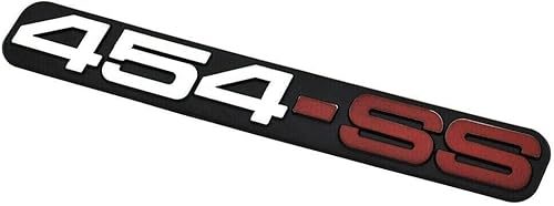 Miniatura 3 de Paquete de 2 emblemas de puerta 454 SS 3D, placa de identificación de rejilla de repuesto para camiones 1988-2000 SS 1500 cepillado (rojo cromado)