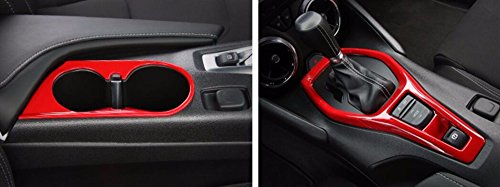 Highitem 4Pcs Gear Shift Knob Cover Water Bottle Frame Cover Interior Accessories Parts Abs For Chevrolet Camaro 2016 Up (Red) #TOP7