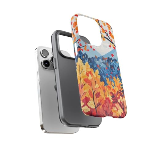 Coque iPhone 14 Pro orange motif arbres d'automne rigide mate