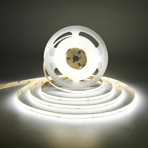 Image of COB LED Strip Lights DC 24V LED Lights Flexible Super Bright LED Strips,16.4ft 6500K White,CRI 90+,2400LEDs High Density Uniform Light for Bedroom Home Decor (No Adapter or Controller)