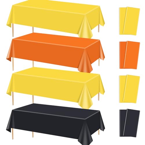 Pixhotul GCCZB 8 Pcs Construction Party Tablecloths, Plastic Disposable Black Yellow Orange Tablecloth Rectangle Tablecovers For Boy Kids Construction Theme Birthday Excavator Party Supplies Table Decor cover