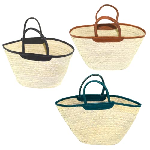 GARTIAM - Panier / cabas en palmier naturel - Fabriqué à la main - Poignée en cuir - Différentes tailles et modèles  (Noir) Cover