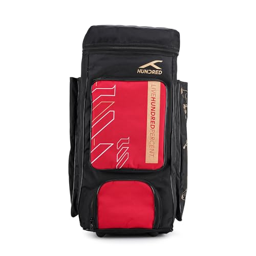 Image of Hundred Polyester Aspire Cricket Kitbag | Spacious & Durable Sports Gear Bag with Multiple Compartments | Shoe Compartment & Sturdy Zippers | Padded Straps(Black /Red)